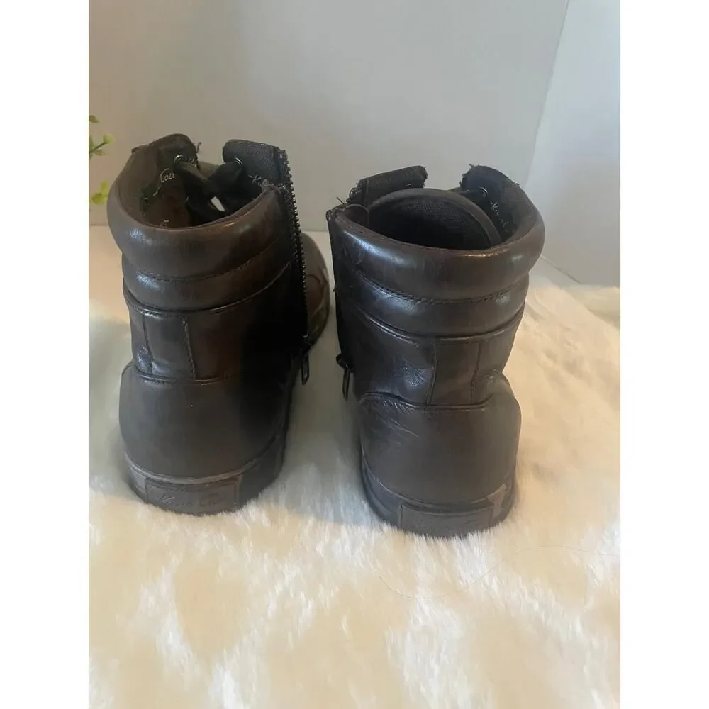Kenneth Cole Men’s Military High Top Leather Boots Camo Sole Brown Green Size 8